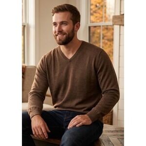 F/X Fusion Mens Brown V-Neck Sweater NWT Cotton Blend B90371 3X